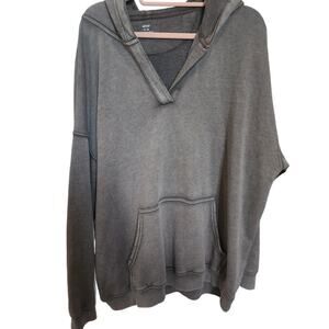AERIE Size Medium Gray Acid Wash Distressed look  V Neck Oversized Hoodie